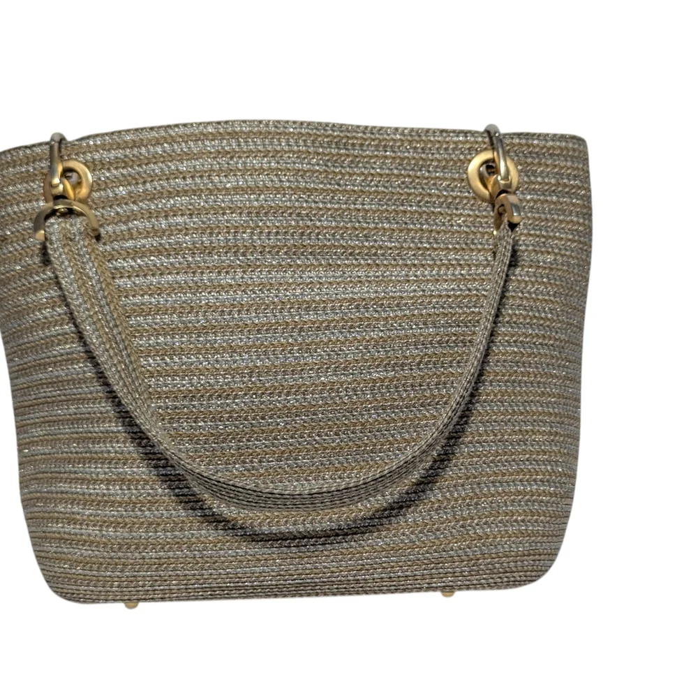 Eric Javits Metallic Silver & Straw Bag - Picture 3 of 16